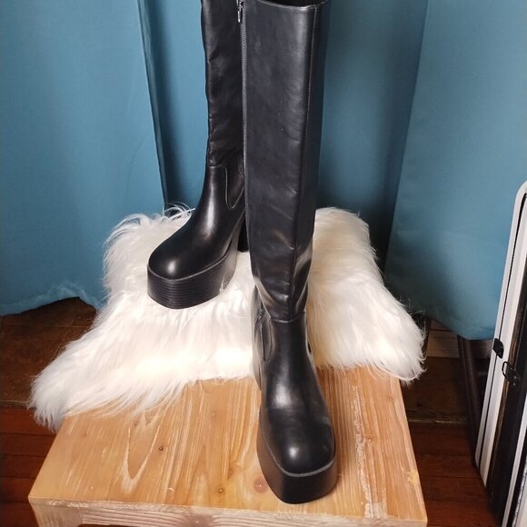 Urbann Vibe Womens Faux Leather Knee High Boots With Decorative Buckle Strap For Style And Comfort